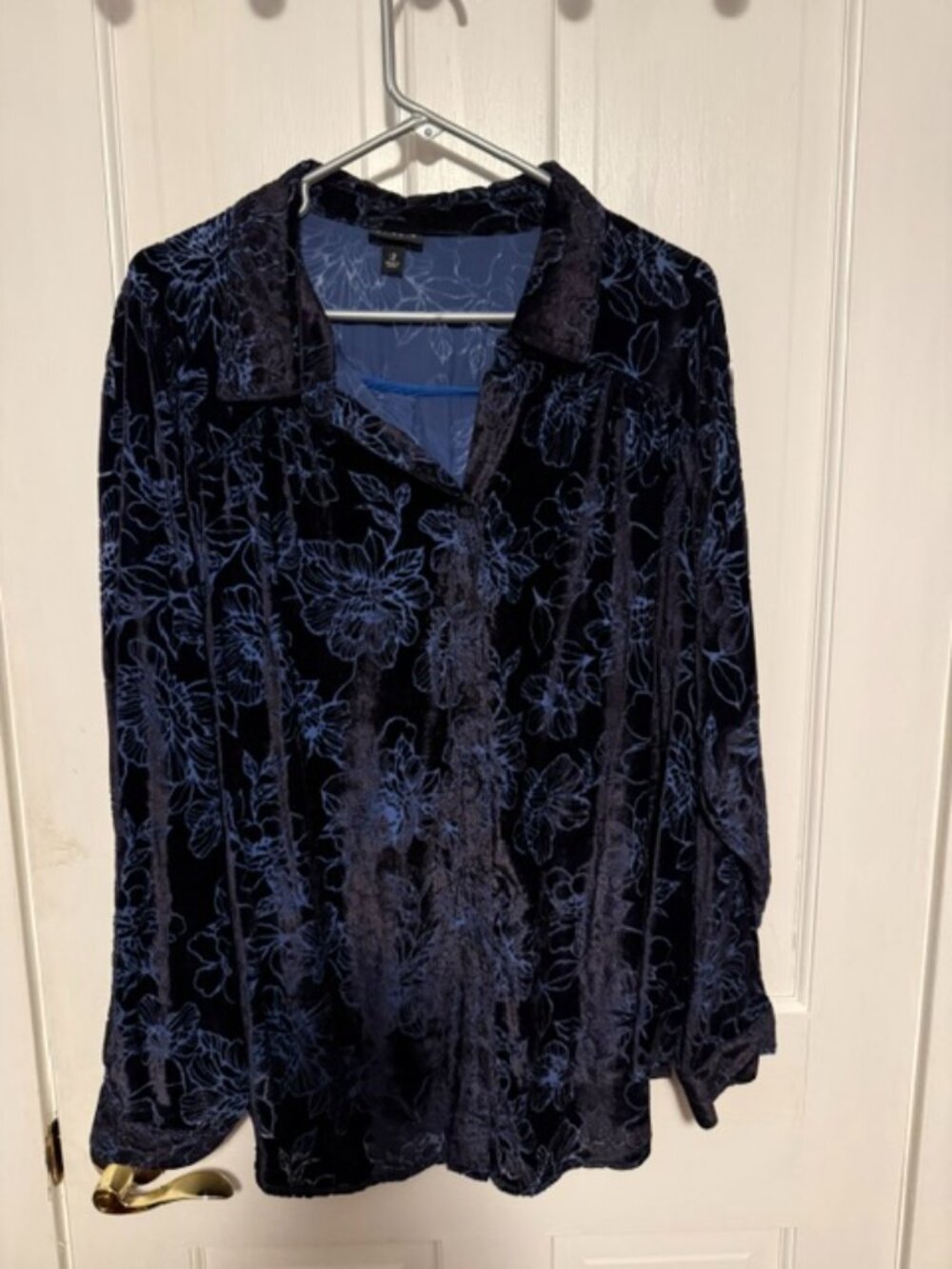 Torrid Dark Blue Velvet Burnout Blouse